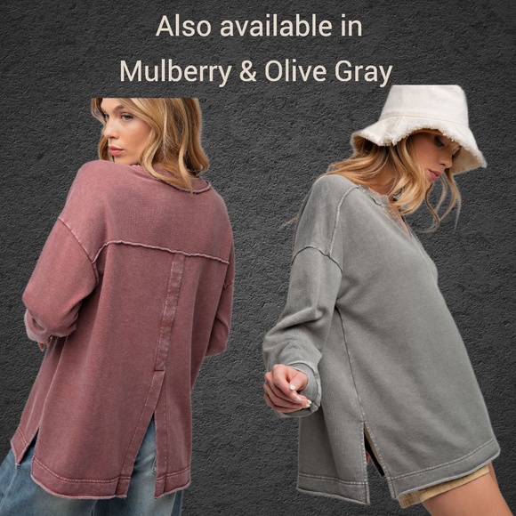 EASEL "All Good Things" Loose & Soft Mineral Washed Top V-Neck Side & Back Slits - Picture 13 of 13